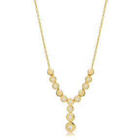 CZ Stone Geometric Shape Y Design Necklace Wholesale 925 Silver