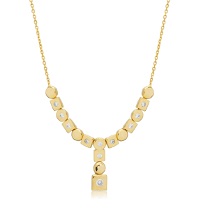 Square and Round Shape CZ Y Necklace 925 Silver Jewelry