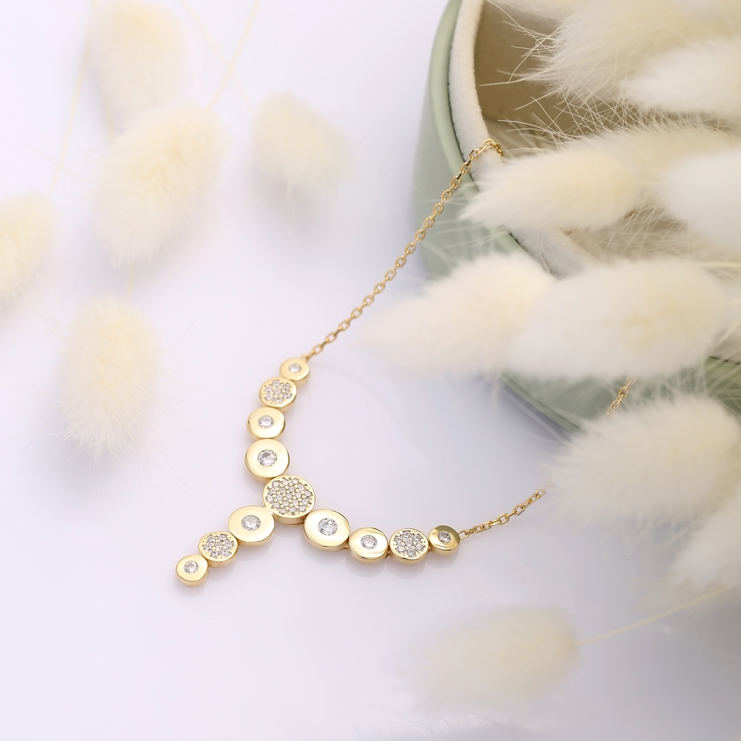 CZ Stone Round Shape Y Design Necklace Wholesale 925 Fine Jewelry