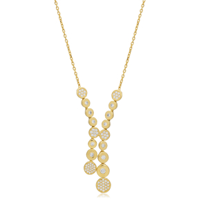 Y Design Round Shape CZ Stone Necklace 925 Silver Jewelry