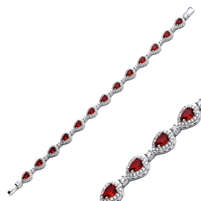 Garnet CZ Stone Pear Drop Dainty Sterling Silver Tennis Bracelet