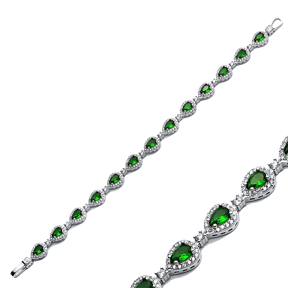 Pear Drop Emerald CZ Stone Dainty Sterling Silver Tennis Bracelet
