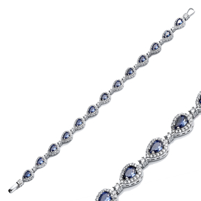 Pear Drop Tanzanite CZ Stone Dainty Sterling Silver Tennis Bracelet