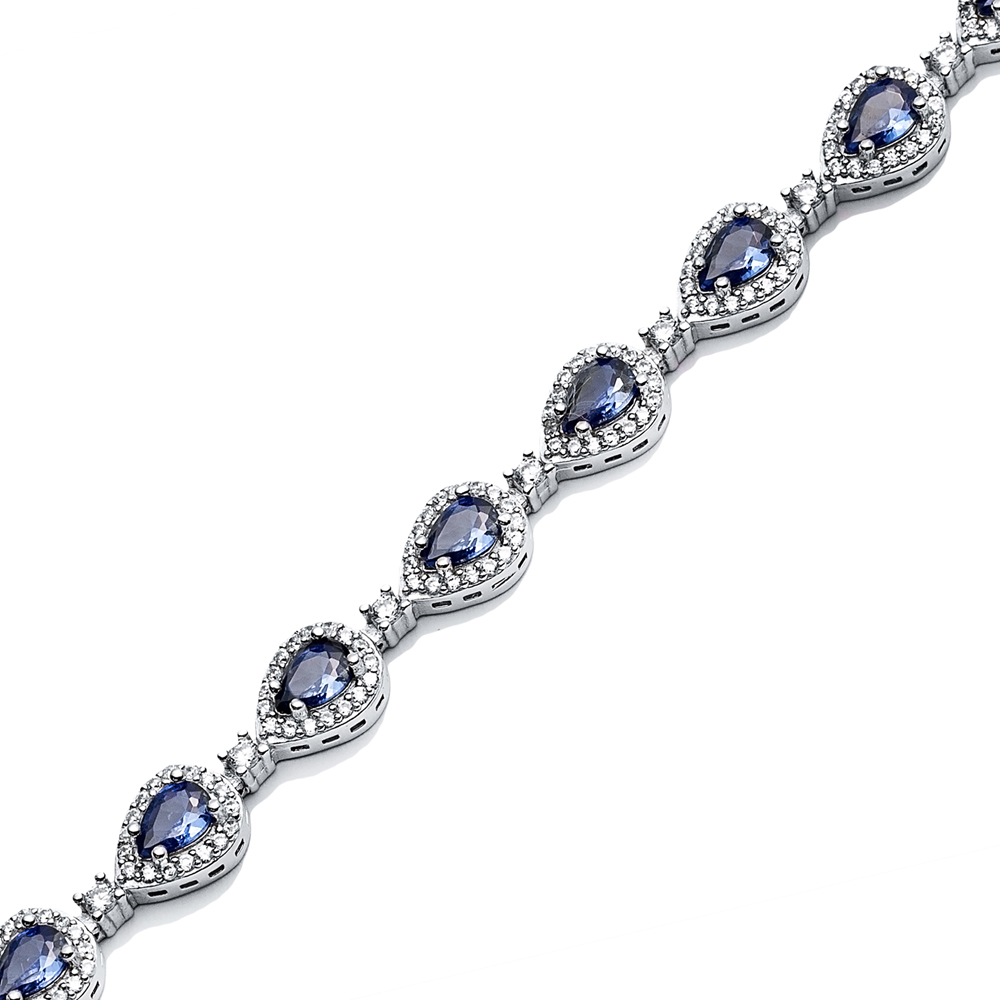 Pear Drop Tanzanite CZ Stone Dainty Sterling Silver Tennis Bracelet