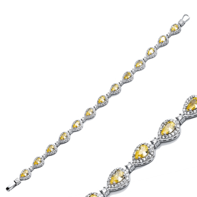 Citrine CZ Pear Drop Stone Dainty Sterling Silver Tennis Bracelet