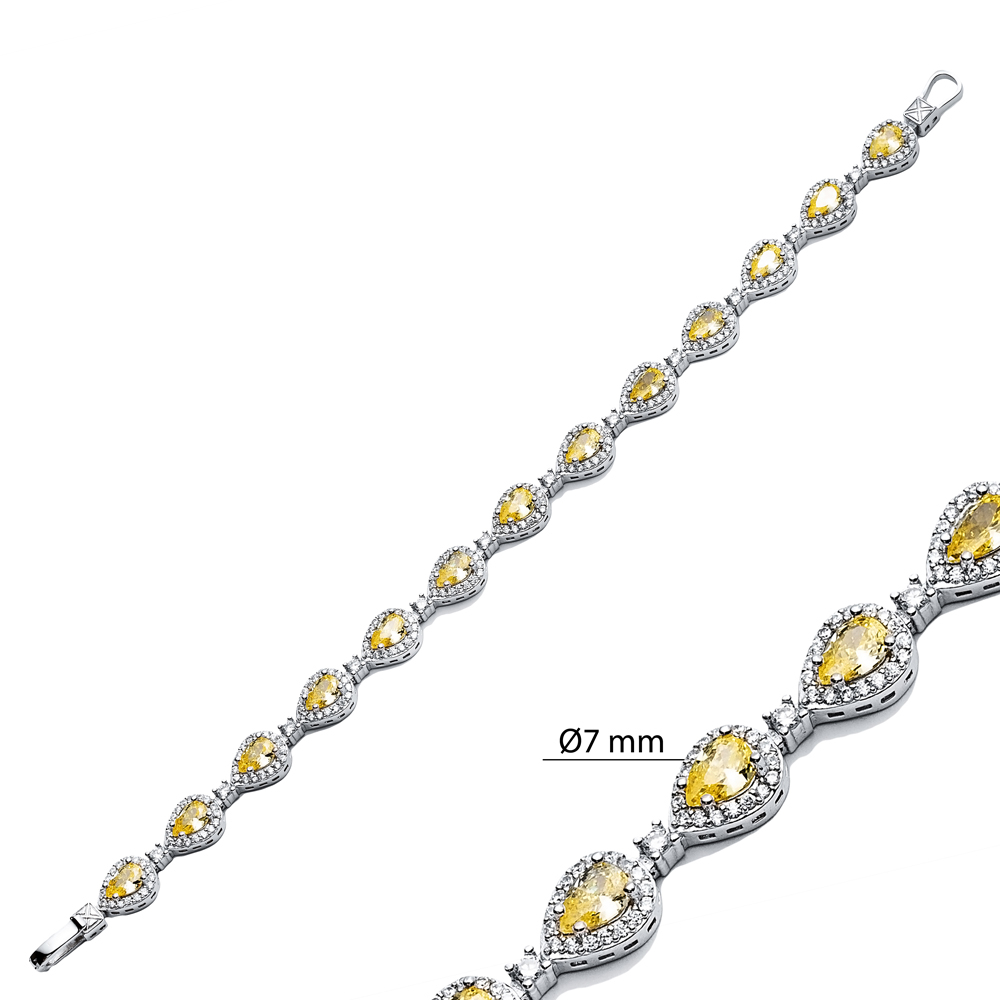 Citrine CZ Pear Drop Stone Dainty Sterling Silver Tennis Bracelet