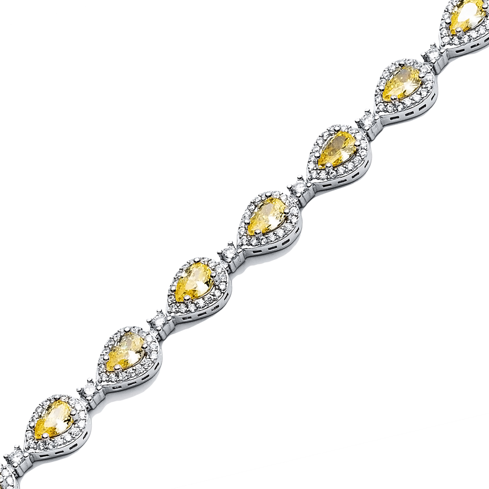 Citrine CZ Pear Drop Stone Dainty Sterling Silver Tennis Bracelet