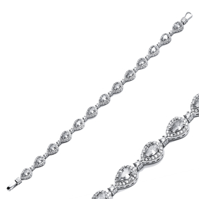 Clear Zircon Pear Drop Stone Dainty Sterling Silver Tennis Bracelet