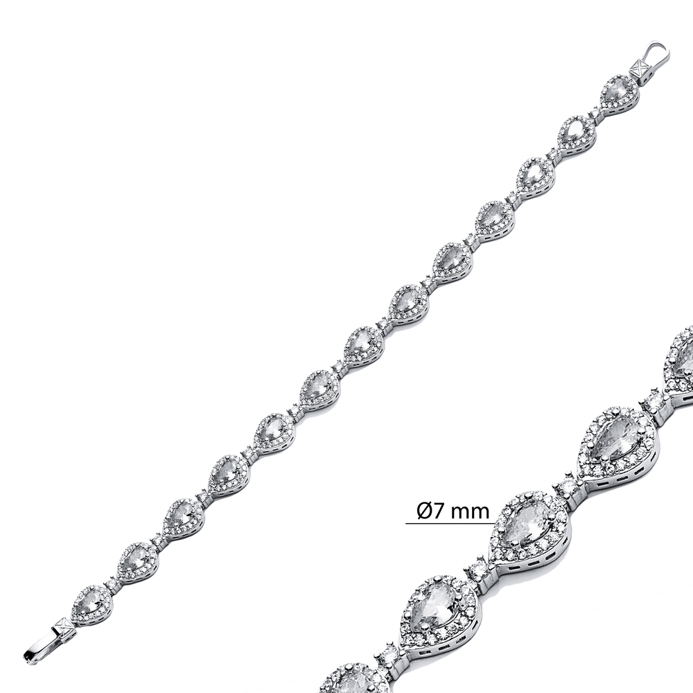 Clear Zircon Pear Drop Stone Dainty Sterling Silver Tennis Bracelet