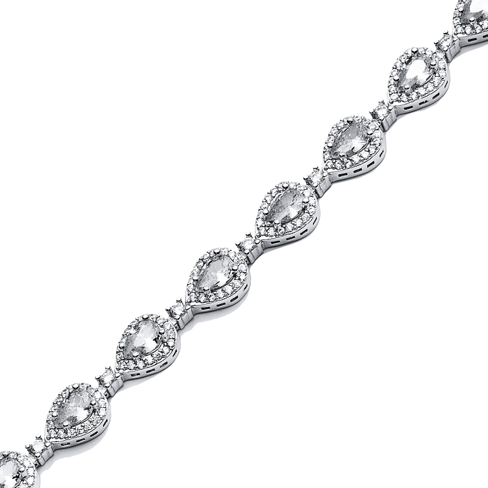 Clear Zircon Pear Drop Stone Dainty Sterling Silver Tennis Bracelet