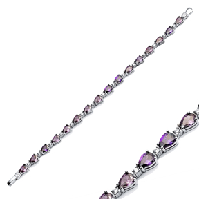 Pear Drop Amethyst CZ Stone Sterling Silver Tennis Bracelet