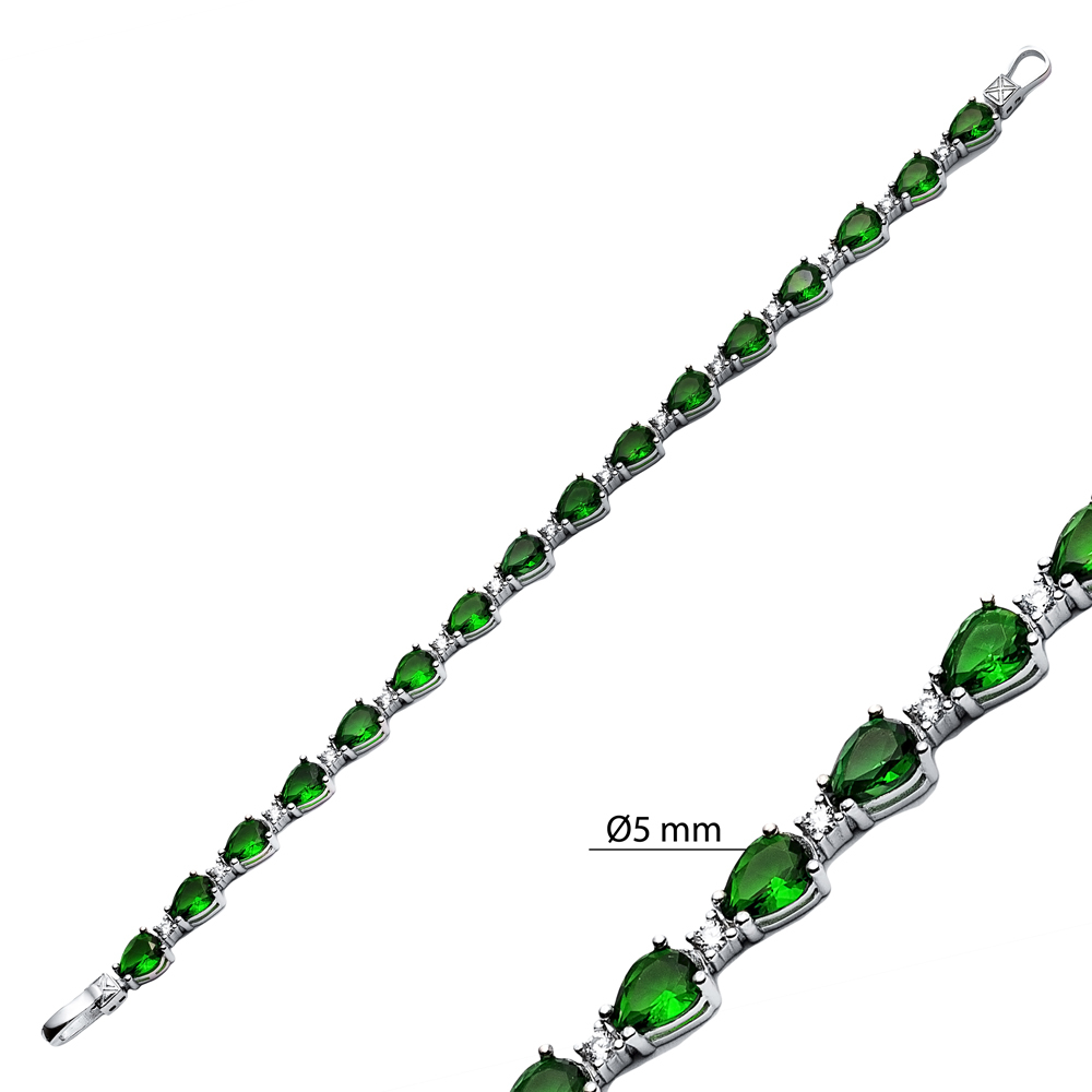 Pear Drop Emerald CZ Stone Sterling Silver Tennis Bracelet