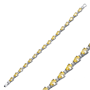 Pear Drop Citrine CZ Stone Sterling Silver Tennis Bracelet