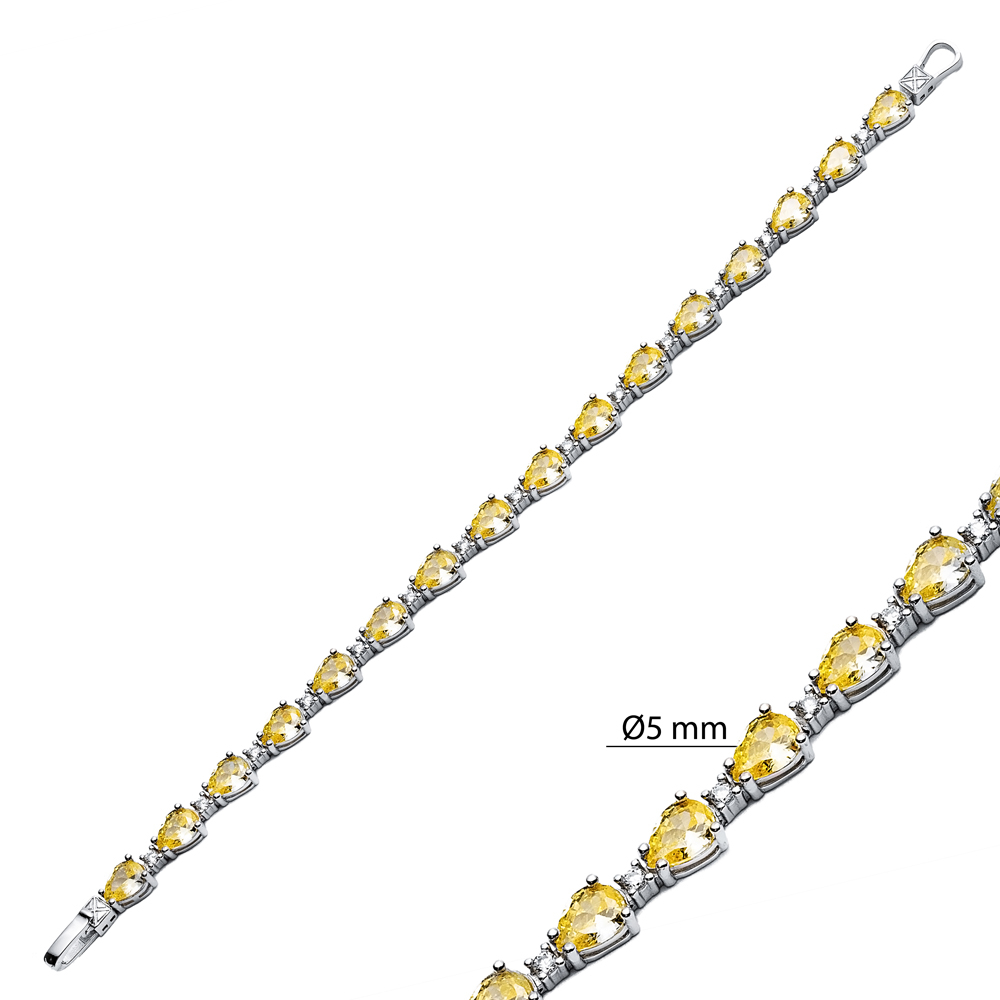 Pear Drop Citrine CZ Stone Sterling Silver Tennis Bracelet