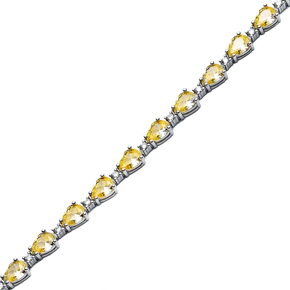 Pear Drop Citrine CZ Stone Sterling Silver Tennis Bracelet