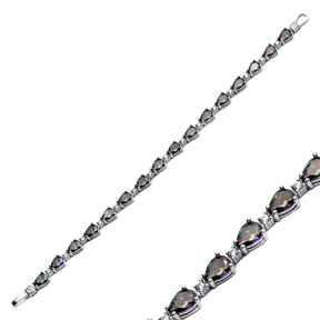 Pear Drop Mystic Topaz CZ Stone Sterling Silver Tennis Bracelet