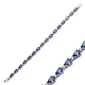 Pear Drop Tanzanite CZ Stone Sterling Silver Tennis Bracelet