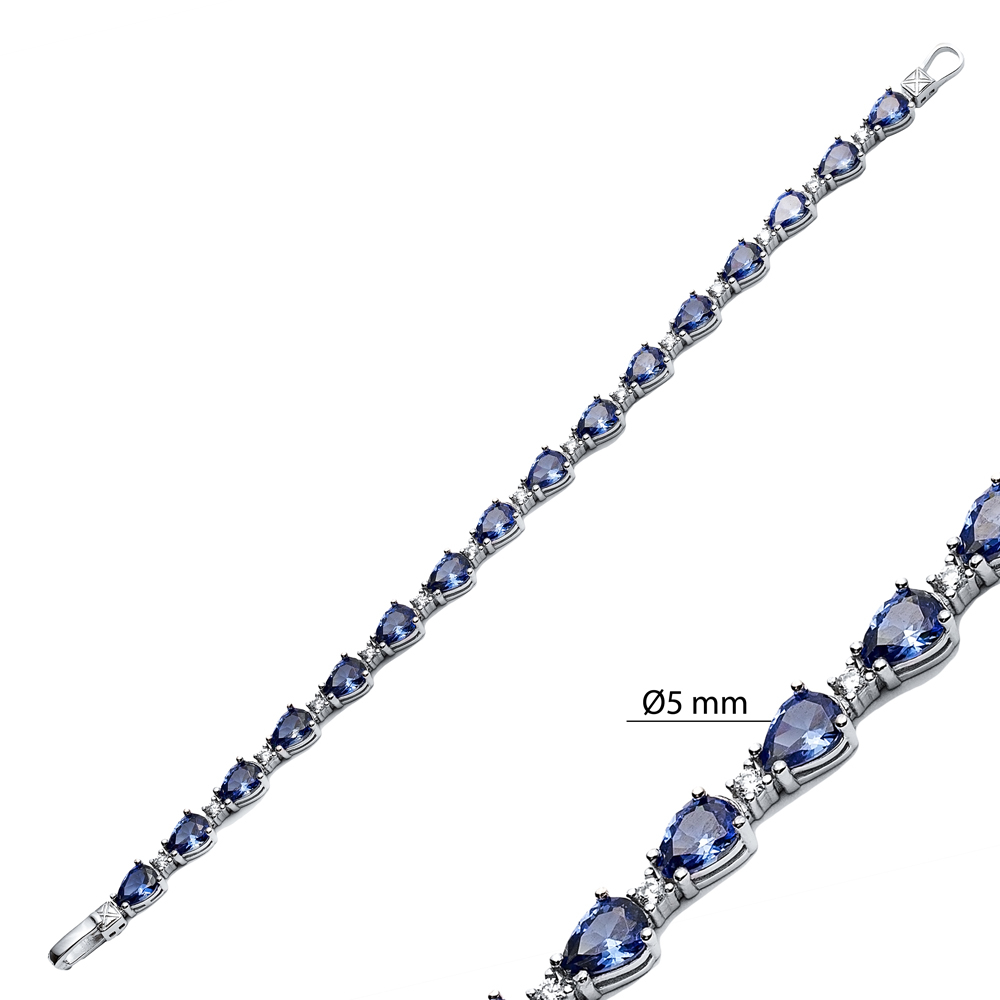 Pear Drop Tanzanite CZ Stone Sterling Silver Tennis Bracelet