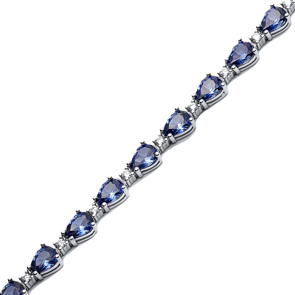 Pear Drop Tanzanite CZ Stone Sterling Silver Tennis Bracelet