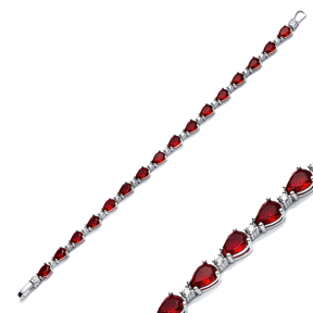 Garnet CZ Pear Drop Stone Sterling Silver Tennis Bracelet