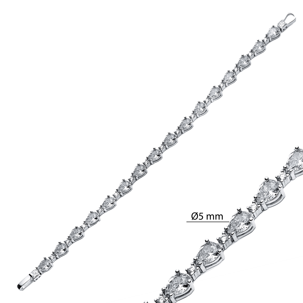 Clear Zircon Pear Drop Stone Sterling Silver Tennis Bracelet