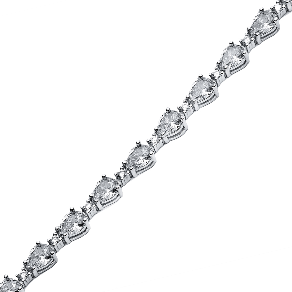 Clear Zircon Pear Drop Stone Sterling Silver Tennis Bracelet