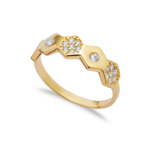CZ Stone Geometric Design Band Ring Jewelry 925 Silver Jewelry