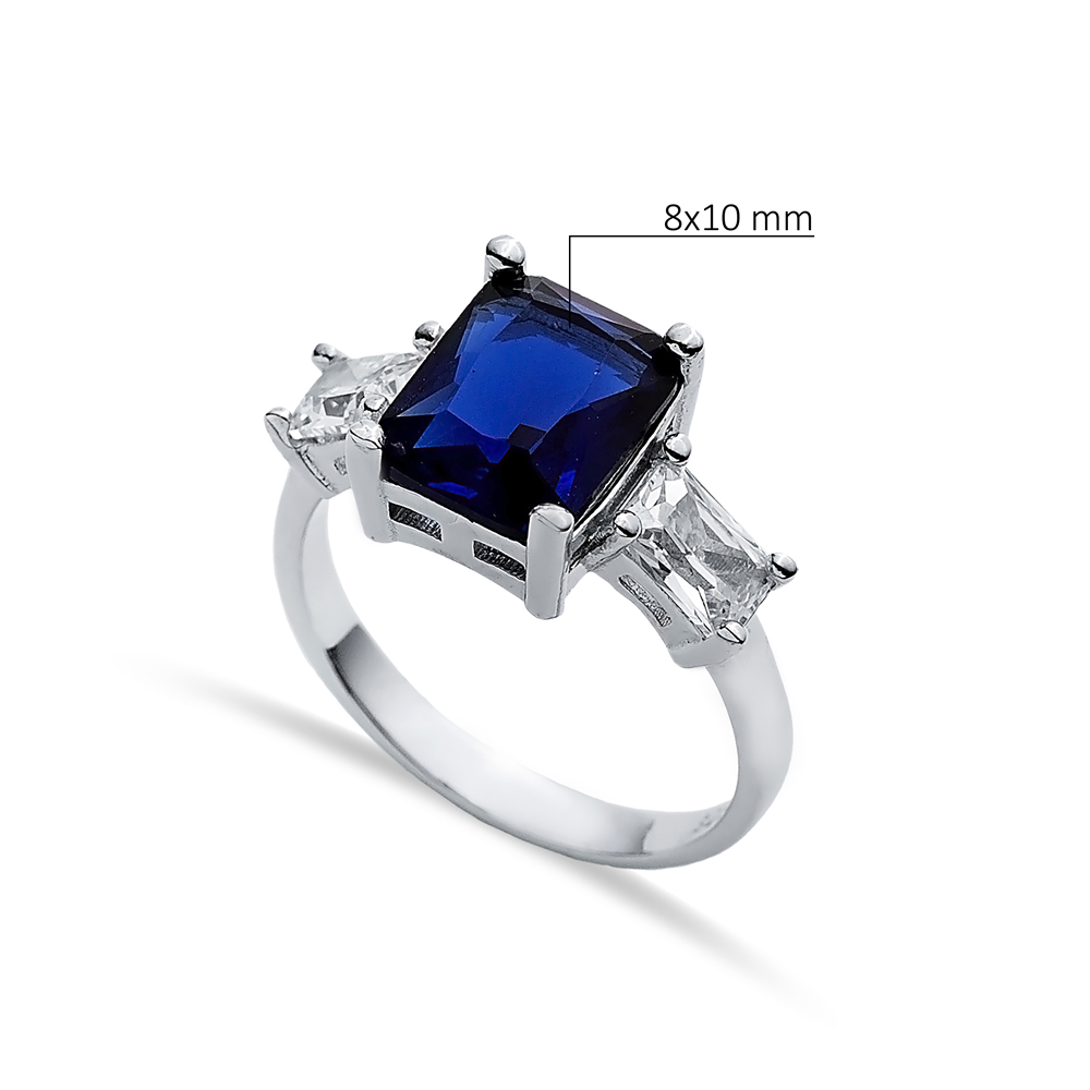 Rectangle Sapphire CZ Baguette Ring Sterling Silver Jewelry