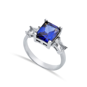 Rectangle Tanzanite CZ Baguette Ring Sterling Silver Jewelry