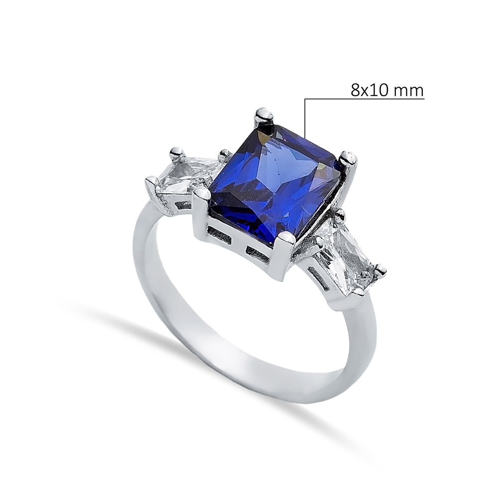 Rectangle Tanzanite CZ Baguette Ring Sterling Silver Jewelry