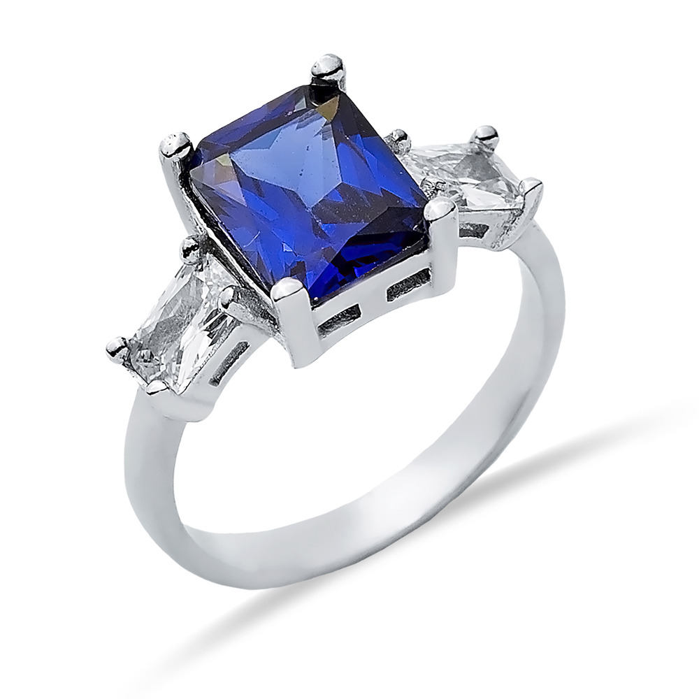 Rectangle Tanzanite CZ Baguette Ring Sterling Silver Jewelry