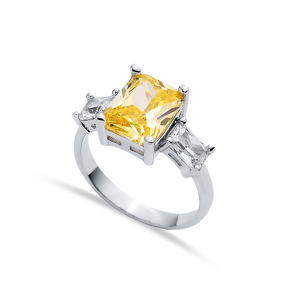 Rectangle Citrine CZ Baguette Ring Sterling Silver Jewelry