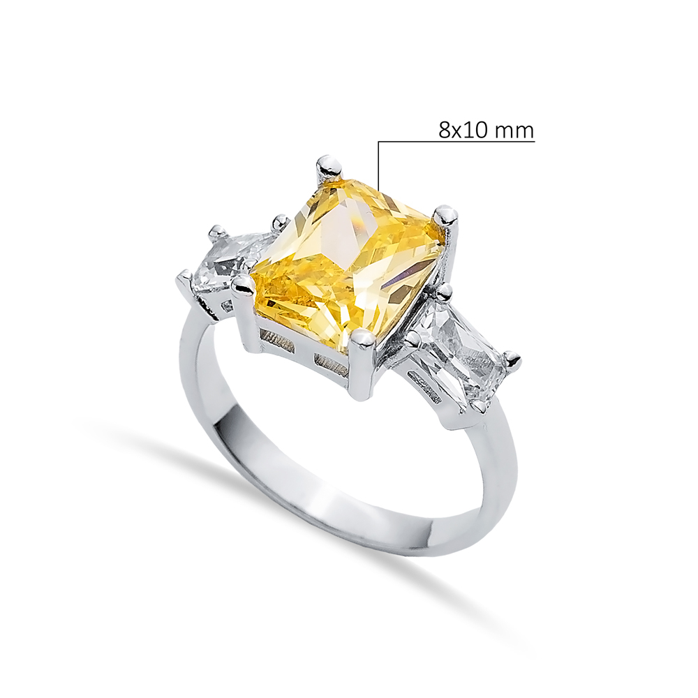 Rectangle Citrine CZ Baguette Ring Sterling Silver Jewelry