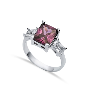 Rectangle Amethyst CZ Baguette Ring Sterling Silver Jewelry
