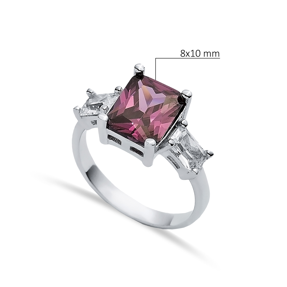 Rectangle Amethyst CZ Baguette Ring Sterling Silver Jewelry