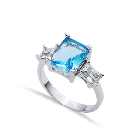 Rectangle Aquamarine CZ Baguette Ring Sterling Silver Jewelry