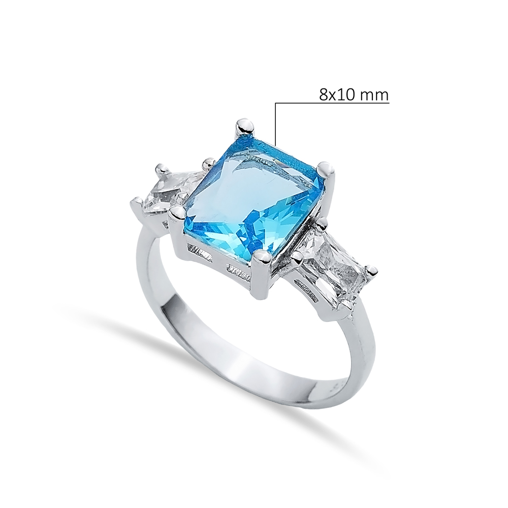 Rectangle Aquamarine CZ Baguette Ring Sterling Silver Jewelry