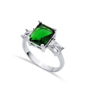 Rectangle Emerald CZ Baguette Ring Sterling Silver Jewelry