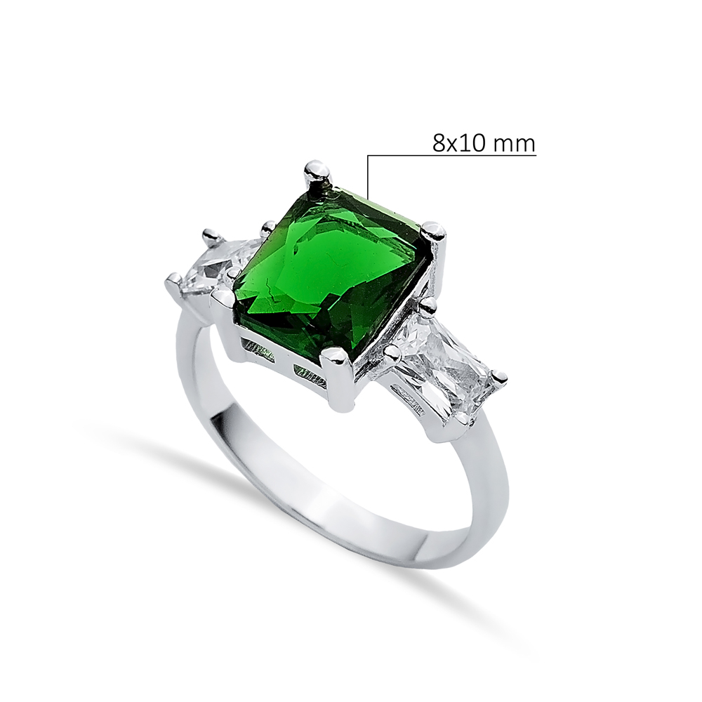 Rectangle Emerald CZ Baguette Ring Sterling Silver Jewelry