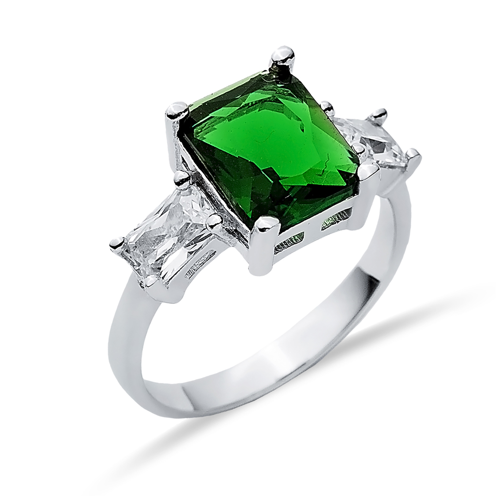 Rectangle Emerald CZ Baguette Ring Sterling Silver Jewelry