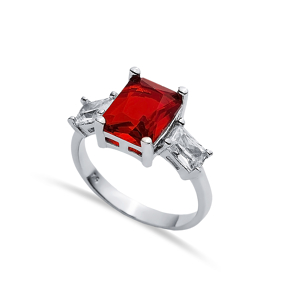 Rectangle Garnet CZ Baguette Ring Sterling Silver Jewelry