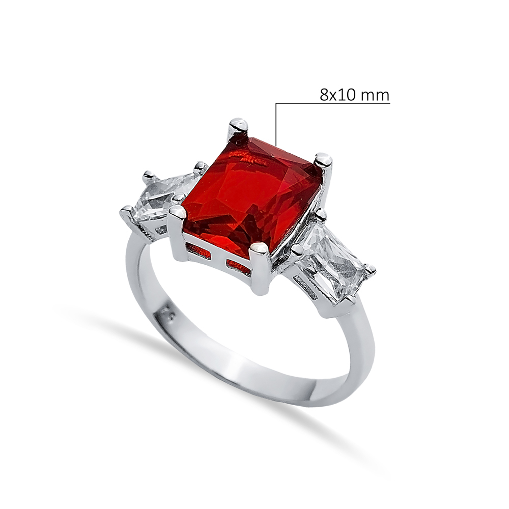 Rectangle Garnet CZ Baguette Ring Sterling Silver Jewelry