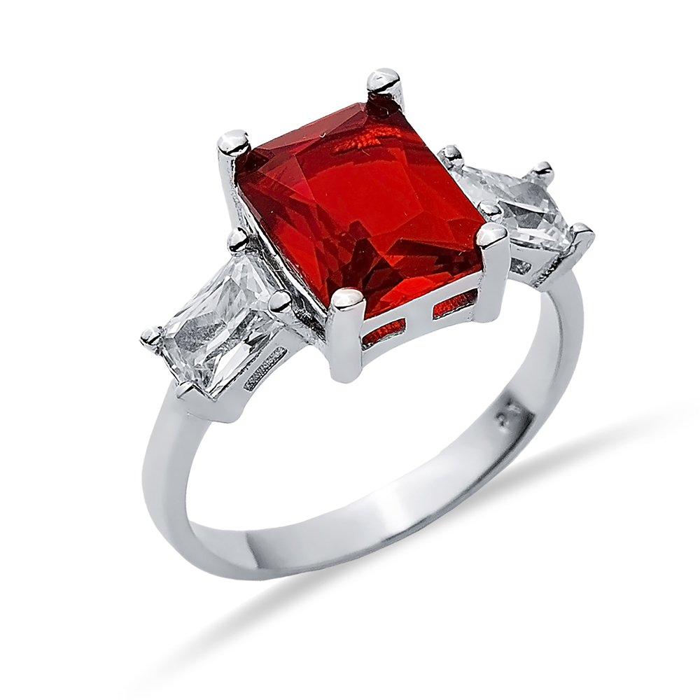 Rectangle Garnet CZ Baguette Ring Sterling Silver Jewelry