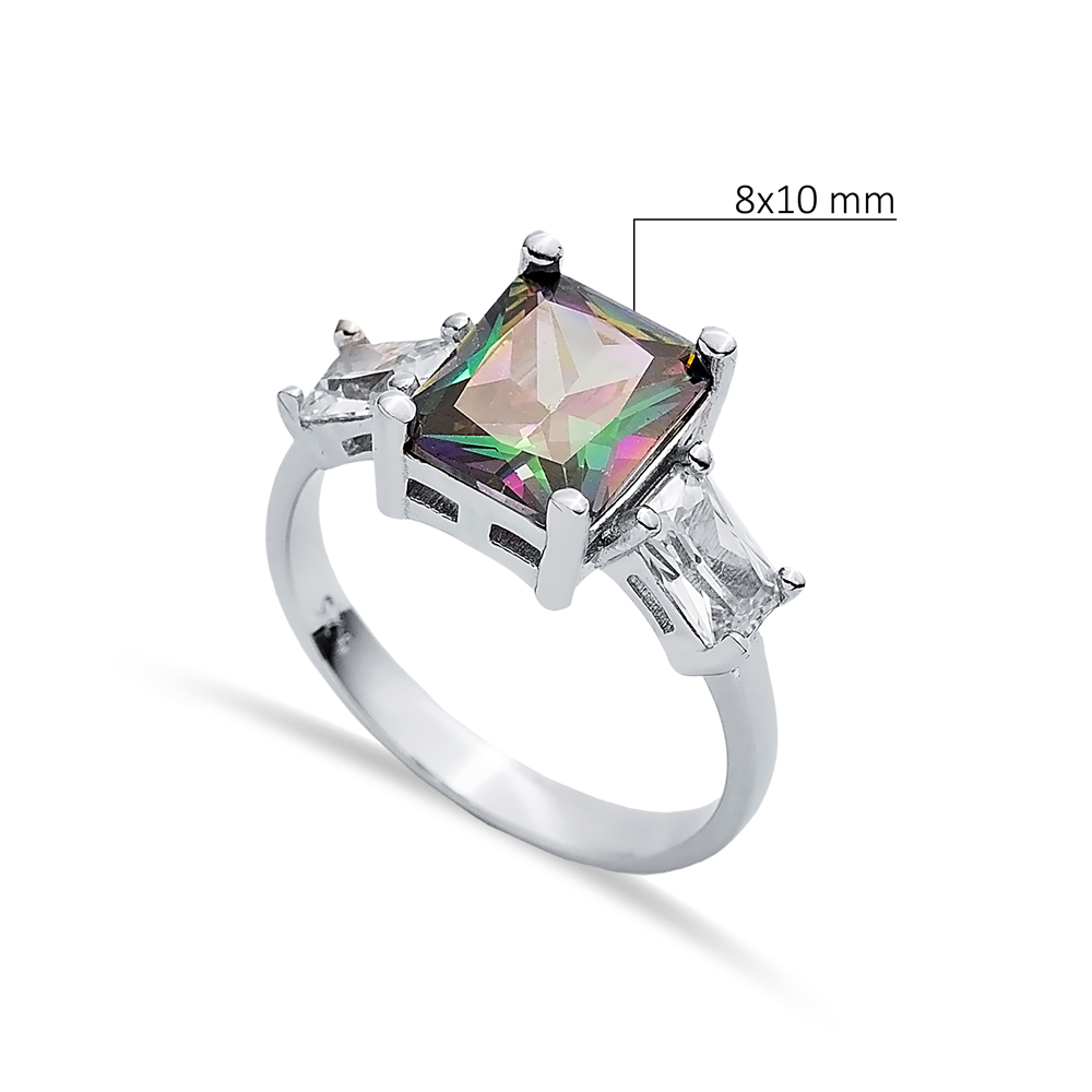 Rectangle Mystic Topaz CZ Baguette Ring Sterling Silver Jewelry