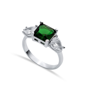 Square Emerald Pear CZ Ring Handmade Sterling Silver Jewelry