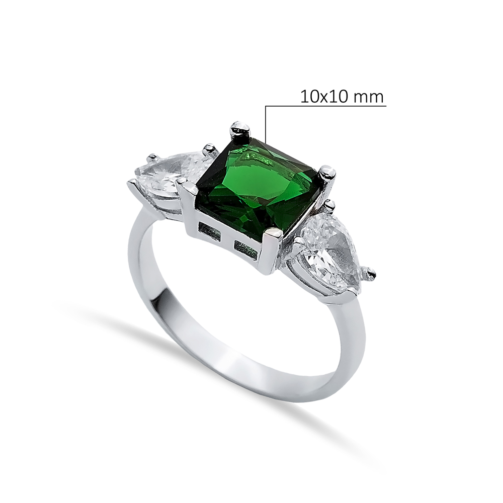 Square Emerald Pear CZ Ring Handmade Sterling Silver Jewelry