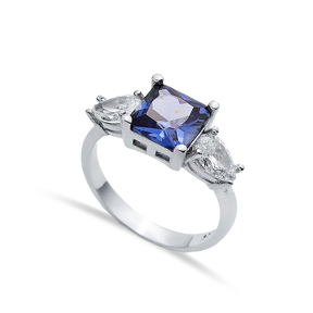 Pear CZ Square Tanzanite Ring Sterling Silver Jewelry
