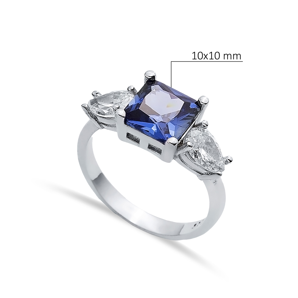 Pear CZ Square Tanzanite Ring Sterling Silver Jewelry