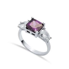Pear CZ Square Amethyst Ring Sterling Silver Jewelry