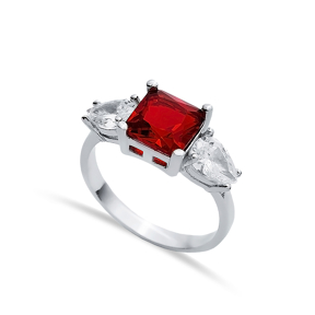 Pear CZ Square Garnet Ring Sterling Silver Jewelry